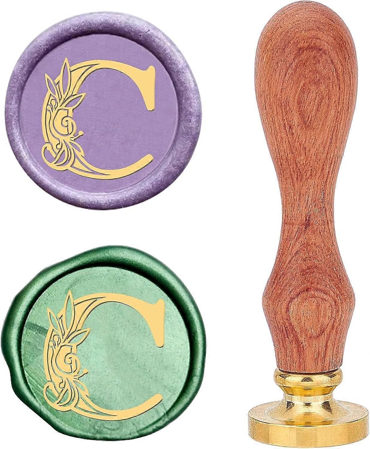Retro Alphabet Wax Seal Stamp Initials Flower Vintage 26 Letters C 25mm Removable Brass Head Wood Handle Sealing Wax Stamp for Envelope Invitation Emb