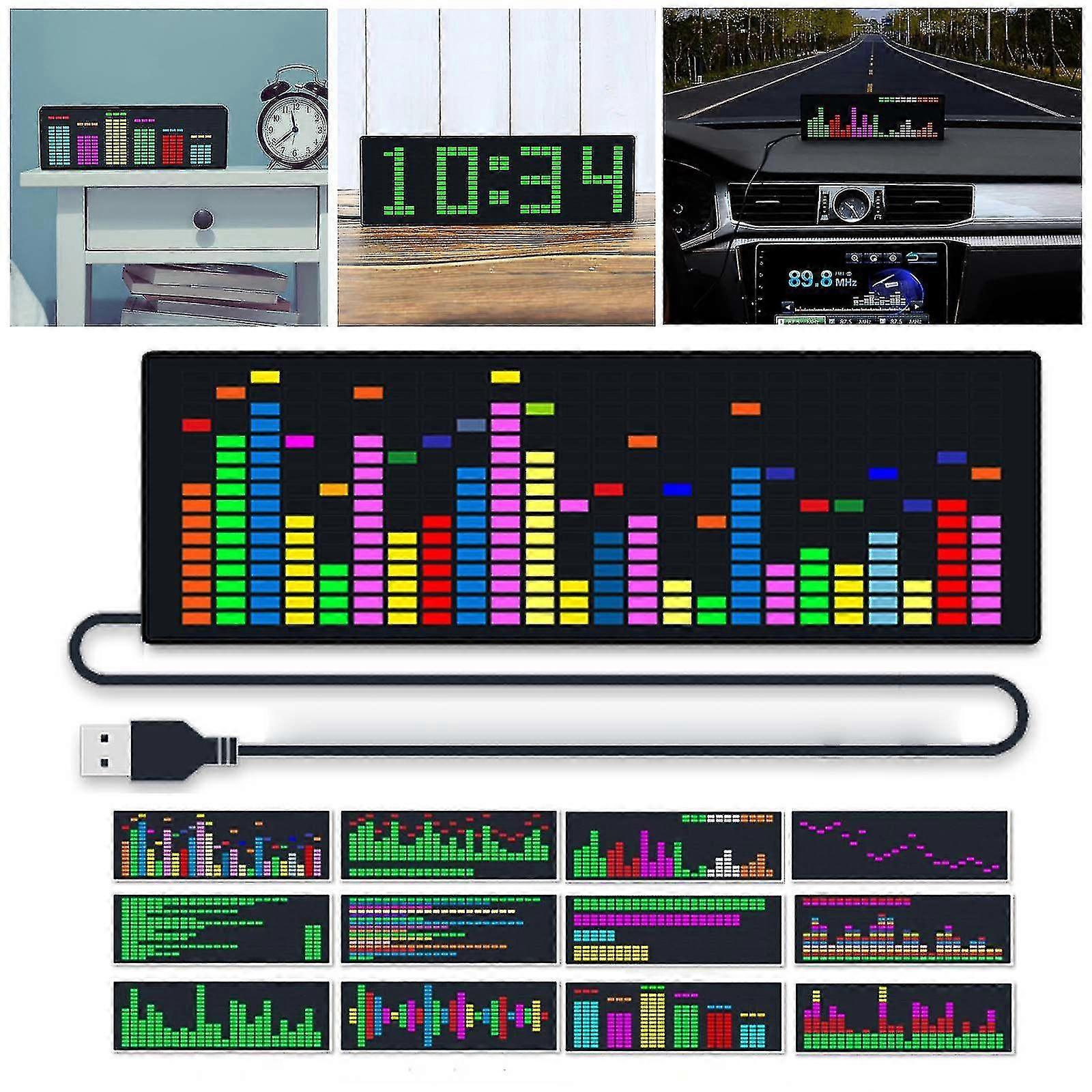 Color LED Music Spectrum Electronic Clock Voice Controlled Rhythm Light