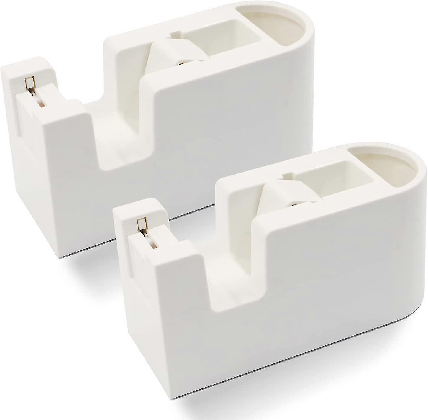 2pack Adhesive Tape Dispenser Non-slip Base With Pen Organizer(white)
