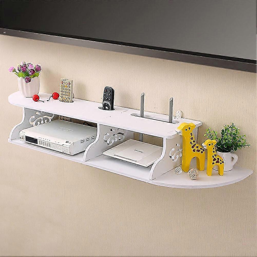 White Floating Wall Router Shelf Holder Organizer Under Tv Storage Rack
