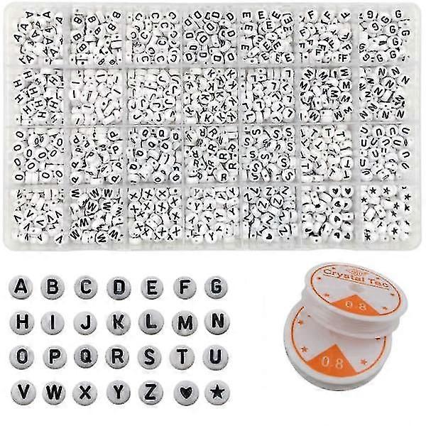 DIY - Bead box - Letter beads - 1400pcs + Elastic thread white white