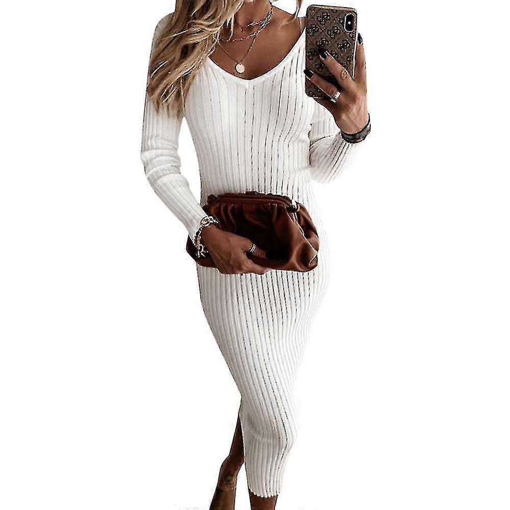 المرأة مضلع محبوك الخامس الرقبة طويلة الأكمام Bodycon سترة تمتد سليم صالح منتصف اللباس