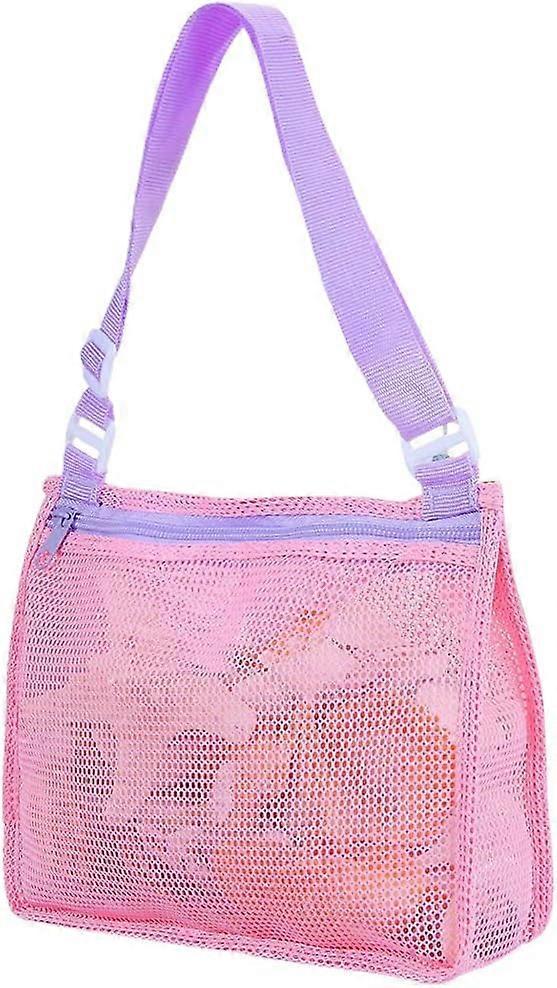 Mesh beach bag (pink), shell net handbag, foldable shell collection sandbag, suitable for children, toddlers, boys and girls holding swimming pools, b