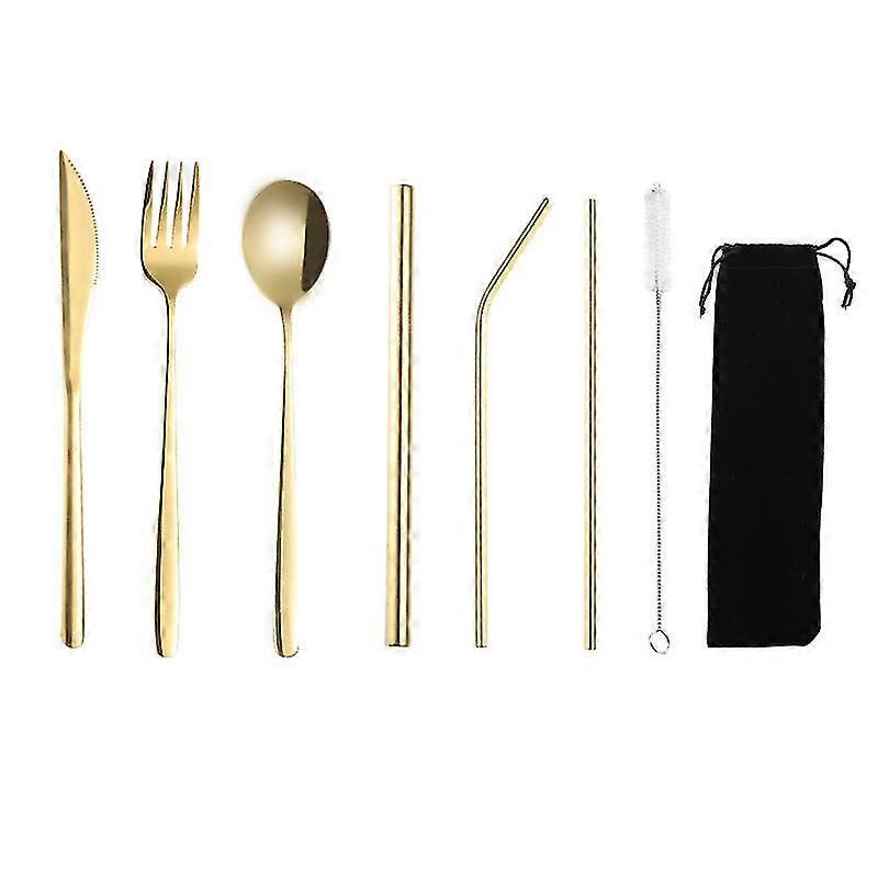 Straw Tableware Set Creative Stainless Steel Knife, Fork And Spoon Straw Gift