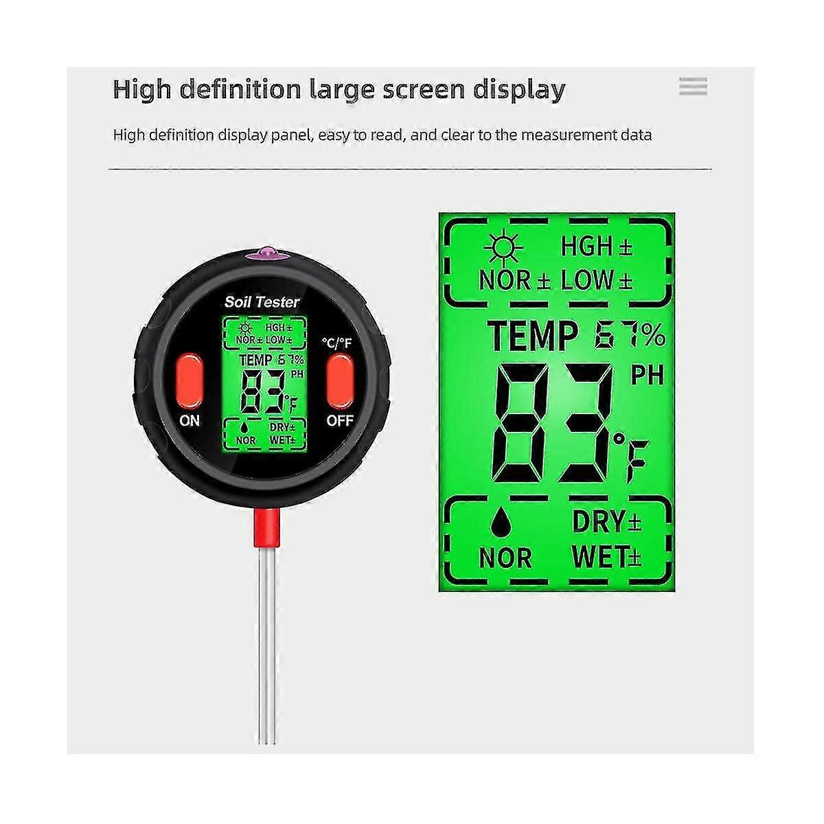 5 In 1 Soil Ph Meter Humidity Moisture Light Temp Soil Acidity Tester Moisture Sensor For Plants Fl