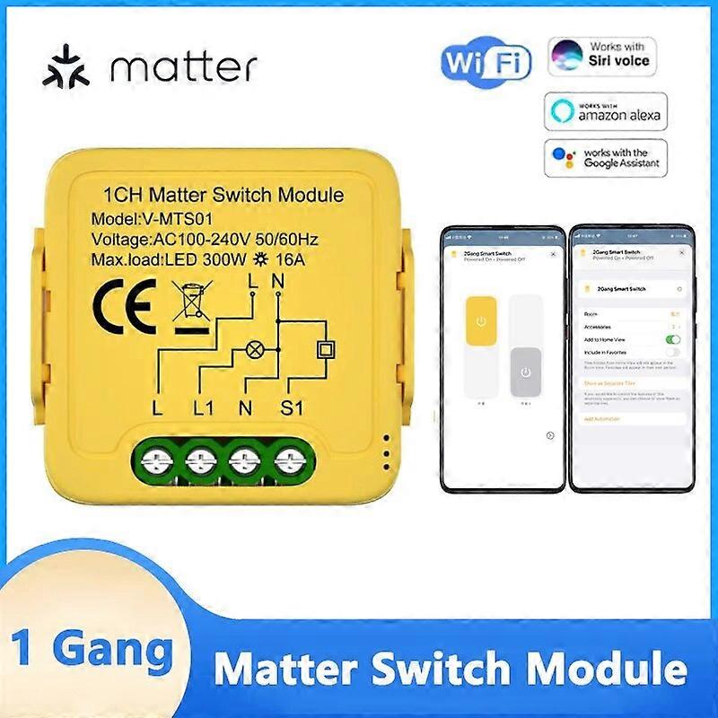 1/2 Gang Matter WiFi Smart Switch Module Smart Home Automation Relay Breaker Work With Homekit Smartthings Alexa Google Home