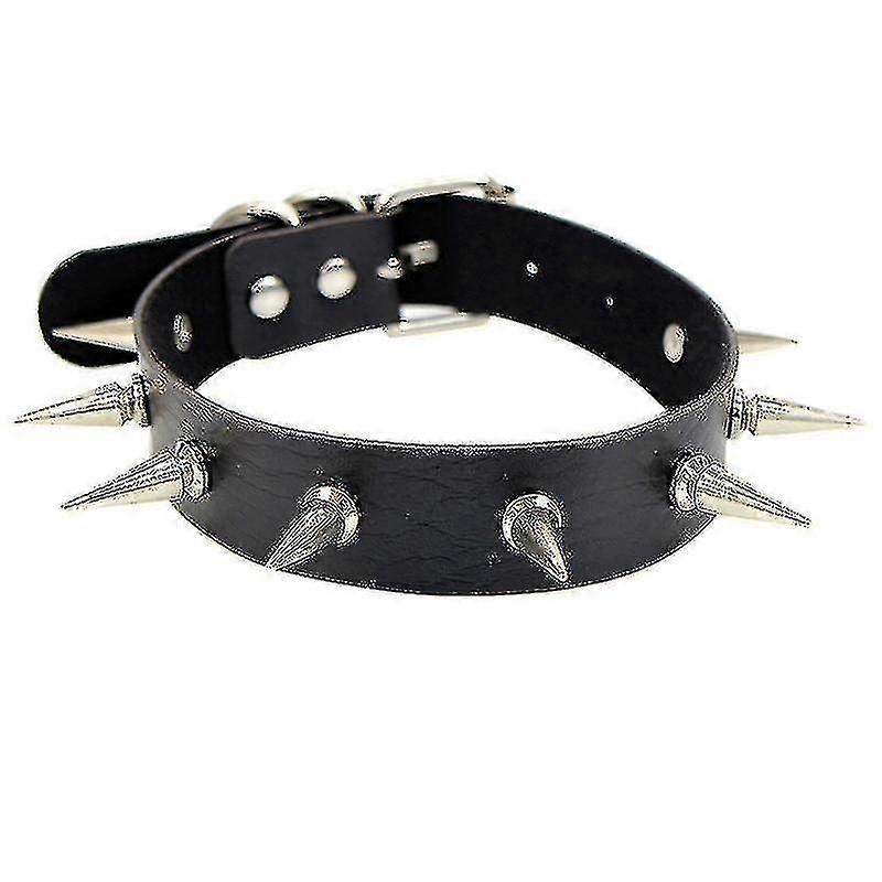 Goth Black, Ceinture Spike, Collier Pu Cuir Choker, Pendentif Collier