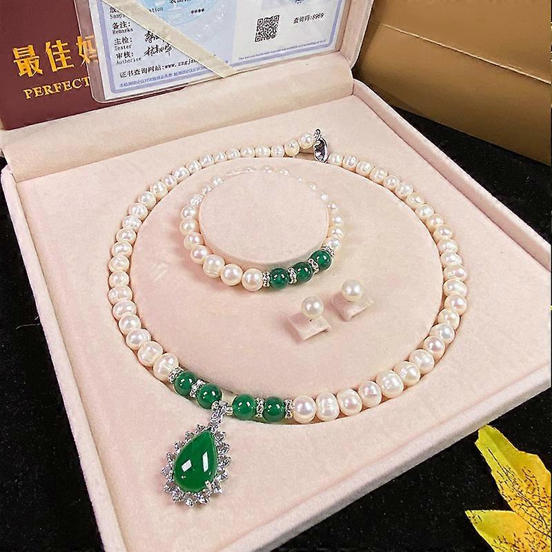 טבעי מים מתוקים שרשראות פנינה תליון לבן צמיד פנינה סט תכשיטים מתנות ליום האם