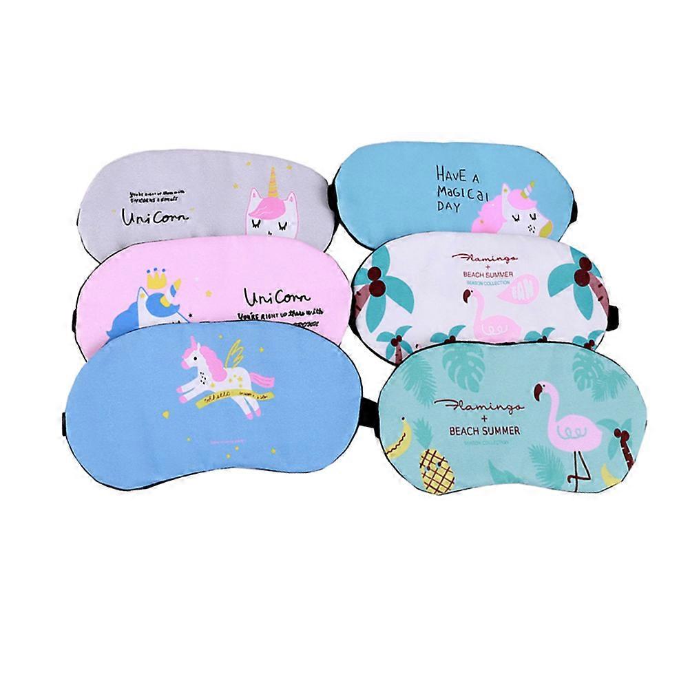 6Pcs Unicorn Flamingo Pattern Sleep Eye Mask Cover Blindfold Cartoon Eyeshade Shading Eyepatch for Sleep Nap Travel
