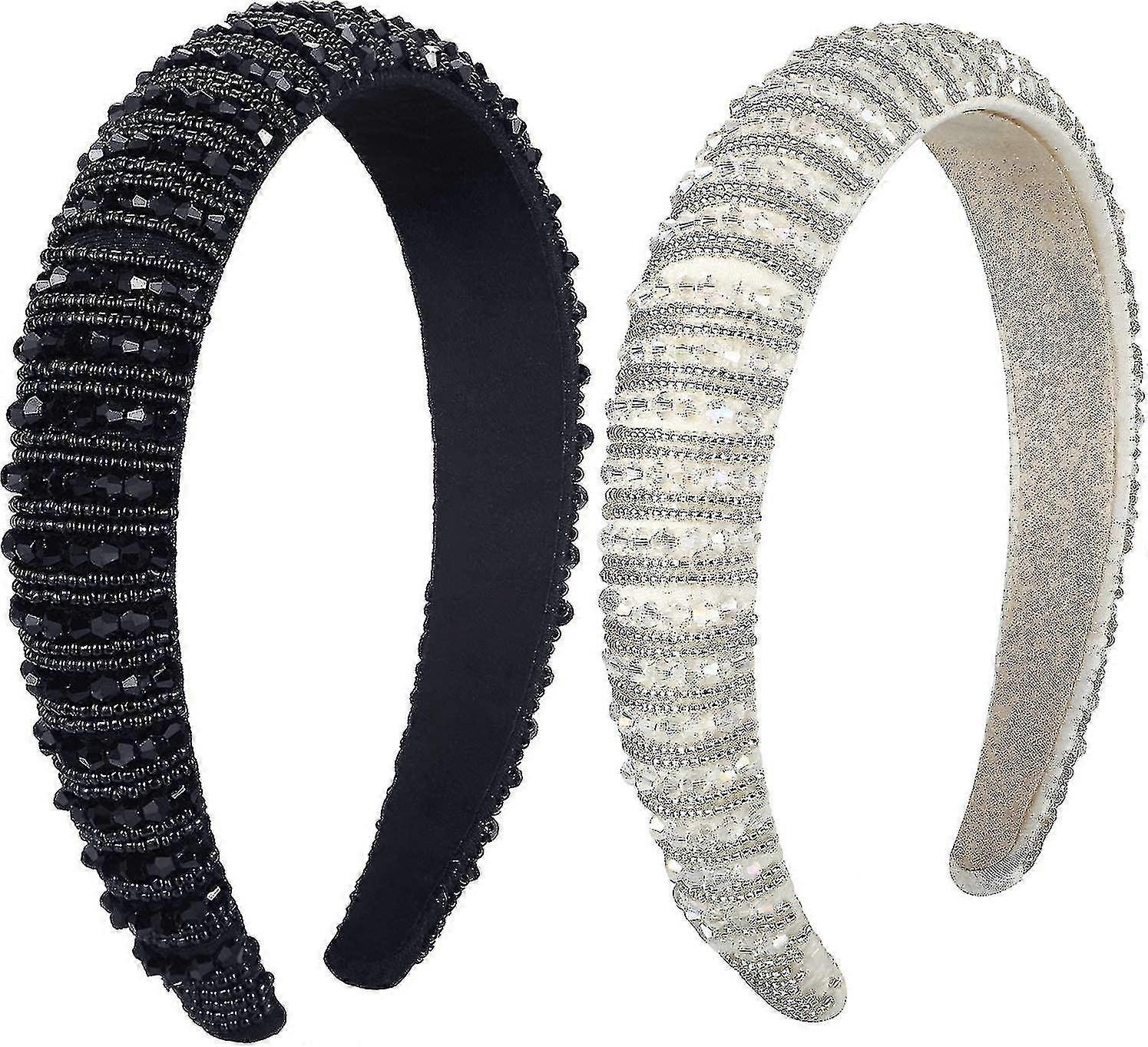 Crystal Rhinestone Headbands (2 Pcs, Black, White)