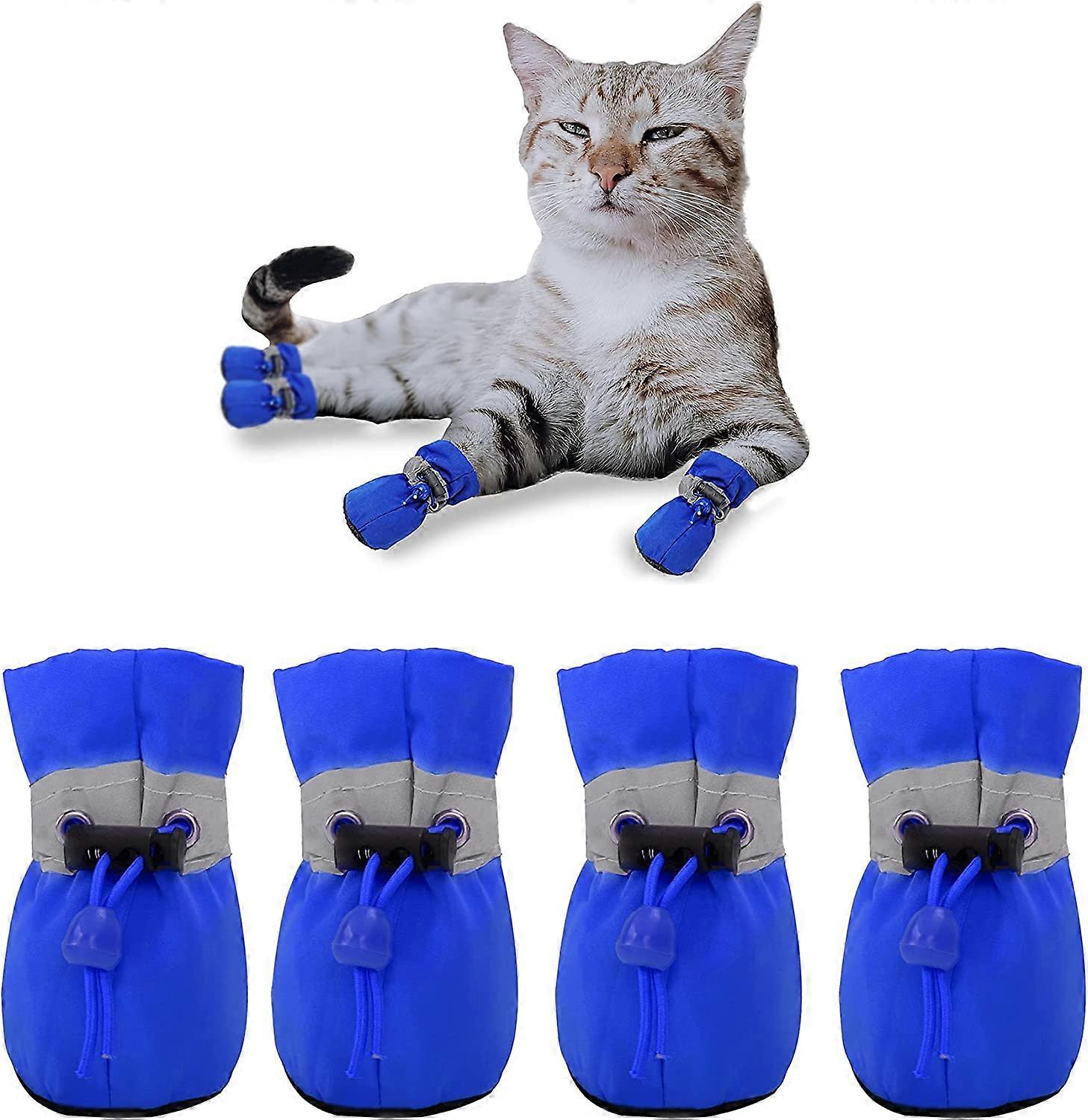 Dog BootPaw Protector, Non-Slip Dog ShoesThese Comfortable Soft Sole Dog Boots Come With Reflective Straps(4, Blue)