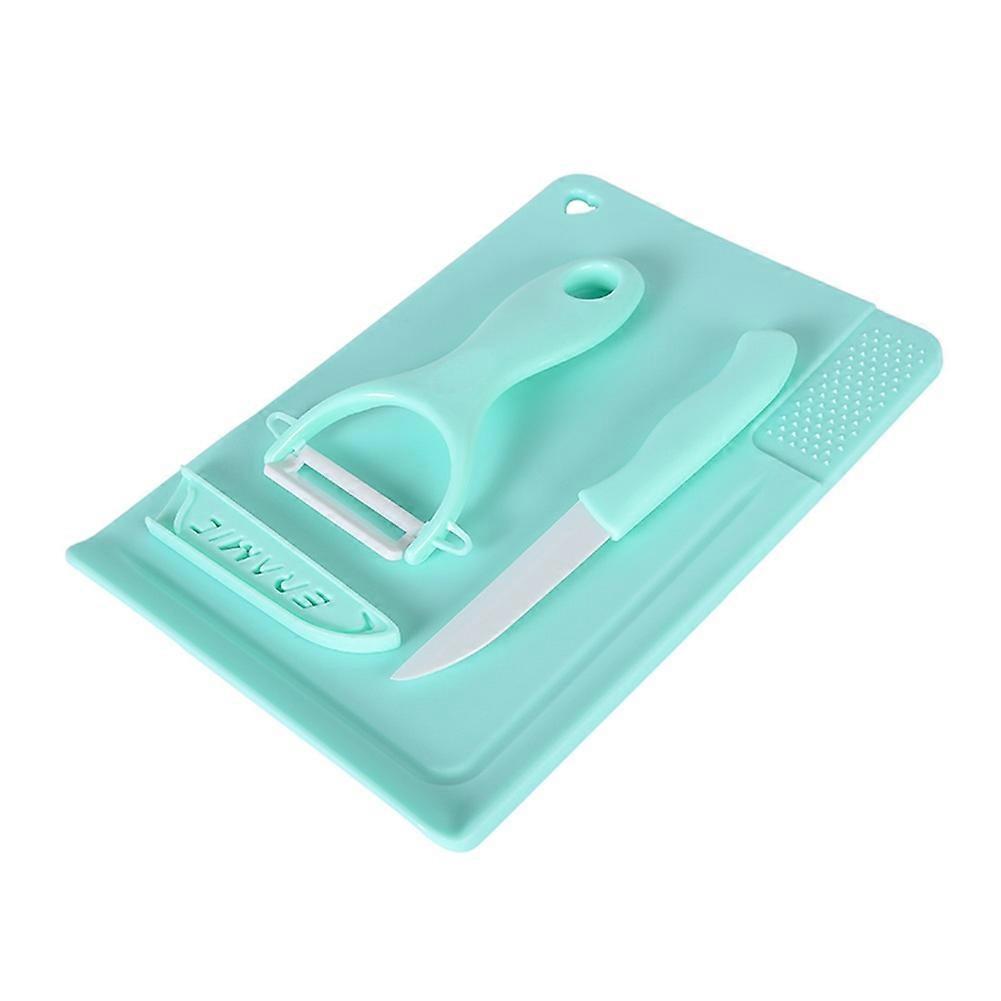 Kitchen Fruit Ceramic Knife Set Fruit Vegetable Peeler Chopping Board Light Green