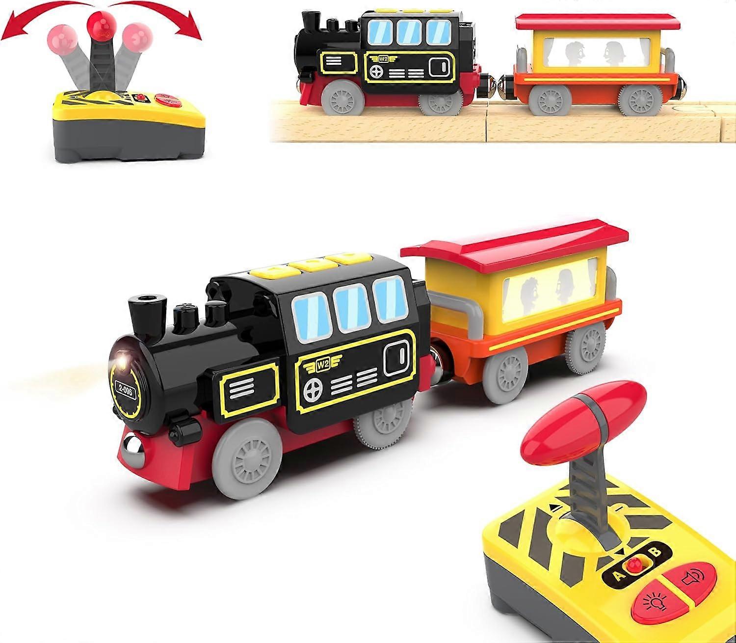 Motorized Train for Wooden Track, Remote Control Train with Magnetic Connection, for Toddlers, Compatible with Thomas, Brio , Black