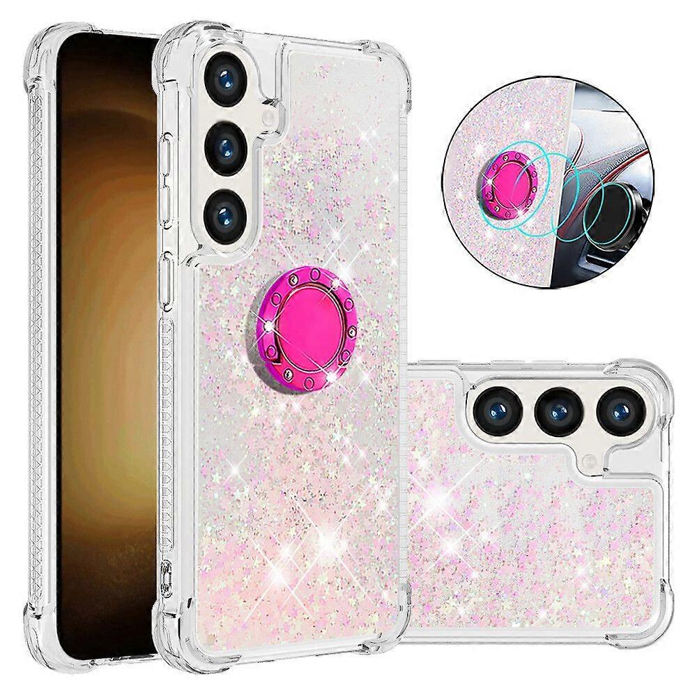 Case for Samsung Galaxy S25 Bling Flowing Liquid Floating Sparkle Glitter Bumper with Rotation Ring Kickstand Compatible with Samsung Galaxy S25 Case