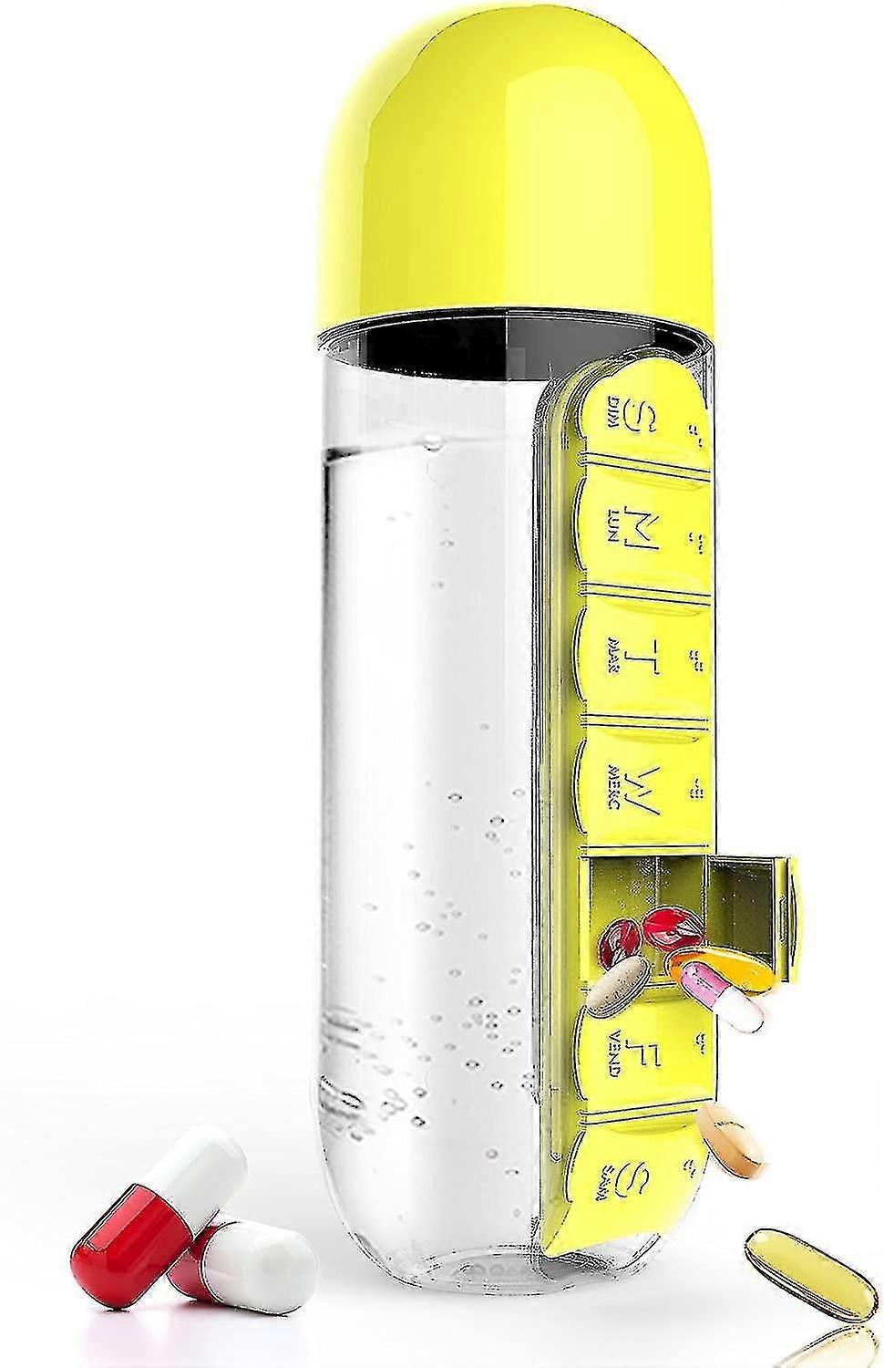 7 Day Pill Box Organizer With Water Bottle, Medication Holder