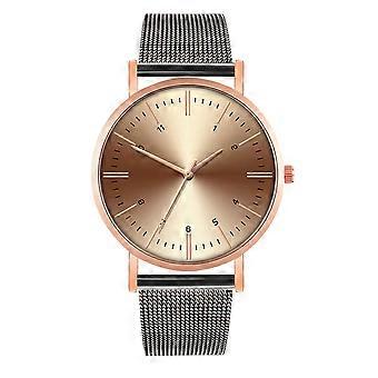 Men Women Fashion Watch Mesh Band Round Dial Quartz Wristwatch for Lovers (#8)