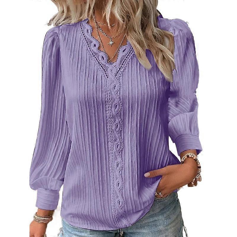 Women's Fashion Casual Spring Fall Solid Color Print Pullovers & Long Sleeves V-Neck Blouses & Shirts