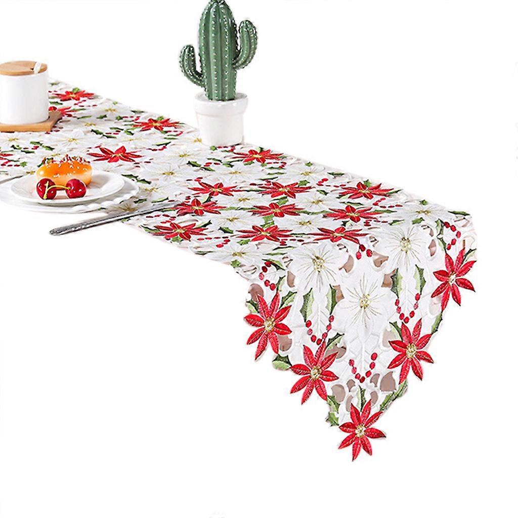 Λουλούδια κεντημένα σατέν Floral Dresser Τραπέζι Runner Home Dinning Διακοσμητικά Λουλούδι Χριστούγεννα Σουπλά Στολίδια διακοπών 38*176cm Λευκό