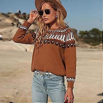 Women's Print Sweater Pullover Sweatshirt Long Sleeve Casual Jumper Knit Pullovers Tops,L