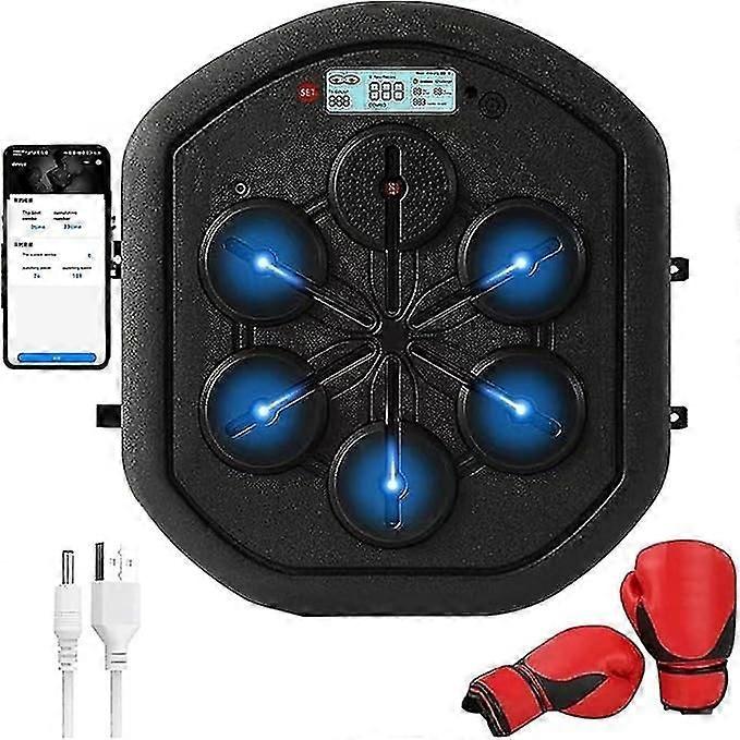 Bluetooth Wandmontierte Boxübung + USB-Aufladung + Boxhandschuhe, Erwachsene Reaktionsziel Boxen E