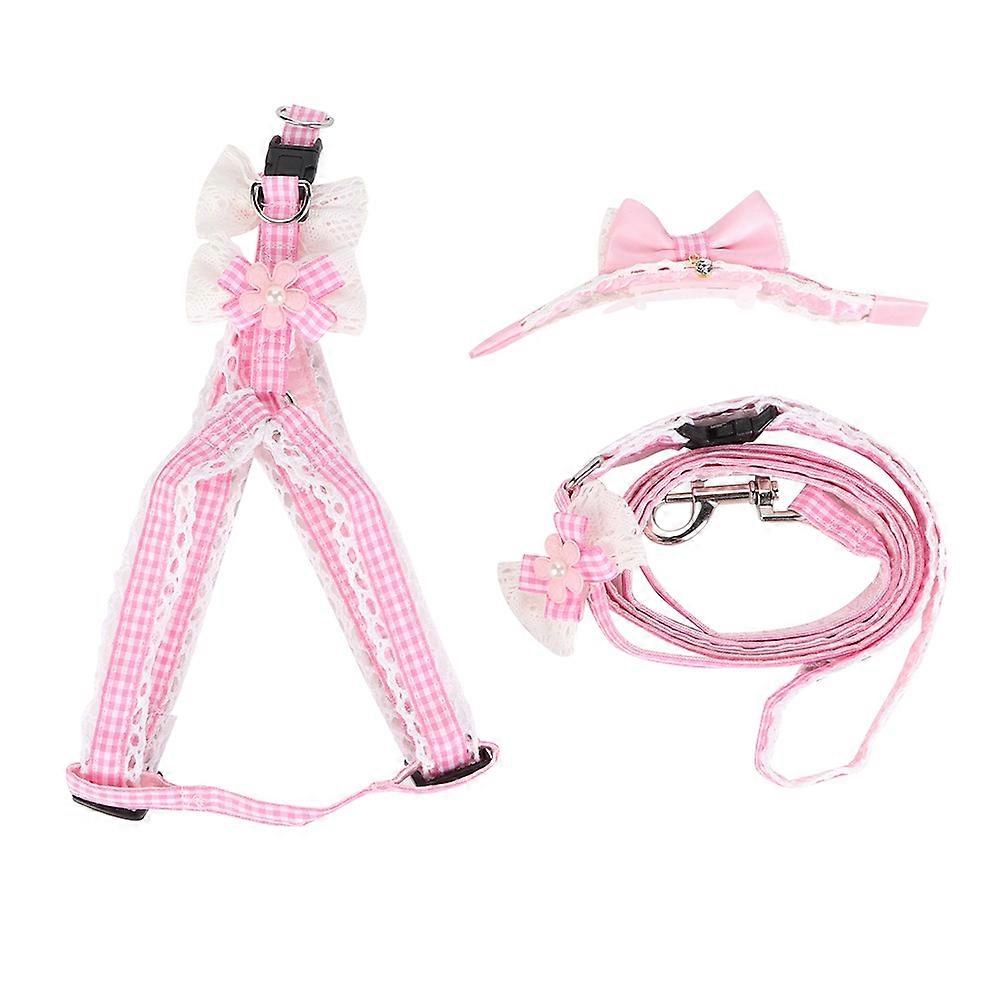 Adjustable Soft Plaid Dog Leash with Lace Headband Strap - Cute Walking Belt Rope for Small Medium Pets
