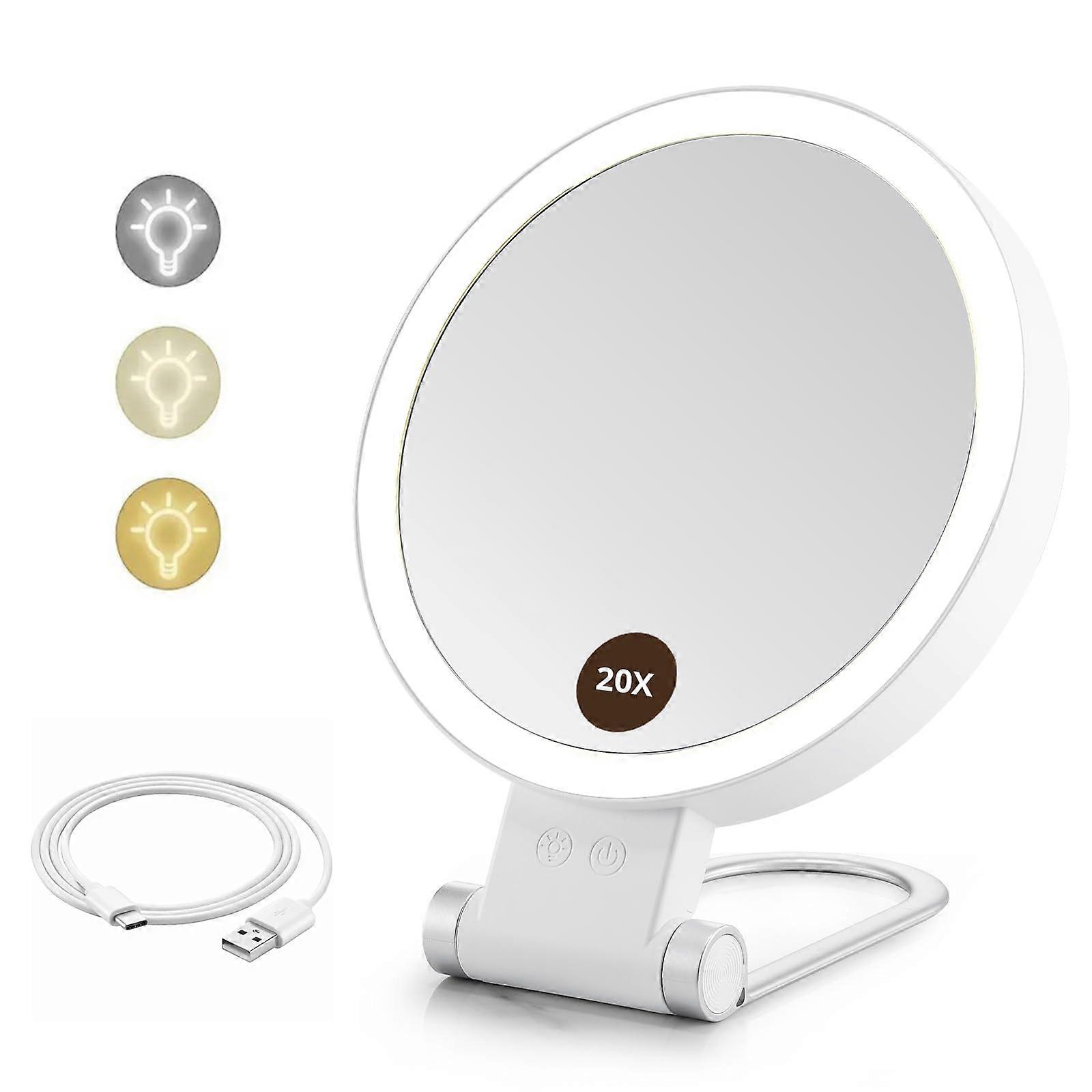 Magnifying Mirror with Light Double Sided Adjustable Folding Handle for Makeup Travel with 3 Color Light LED