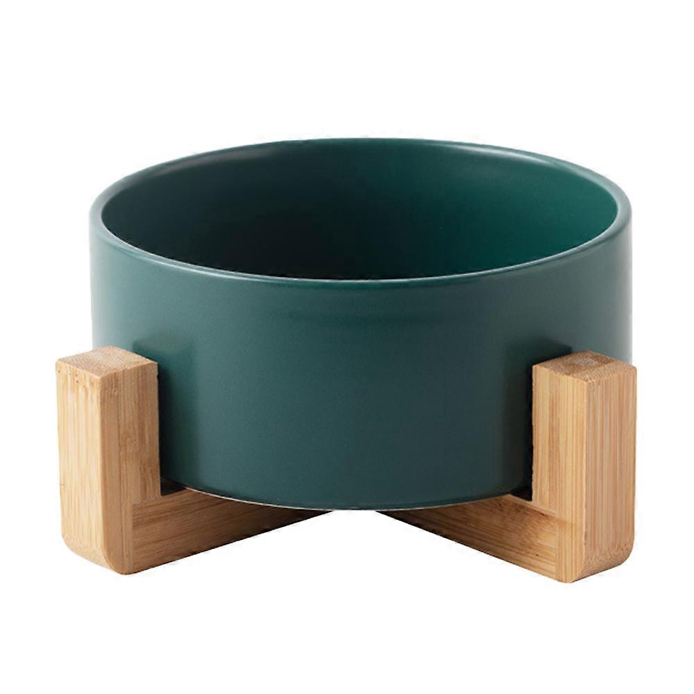 Green Ceramic Elevated Cat Bowls, Bamboo Stand