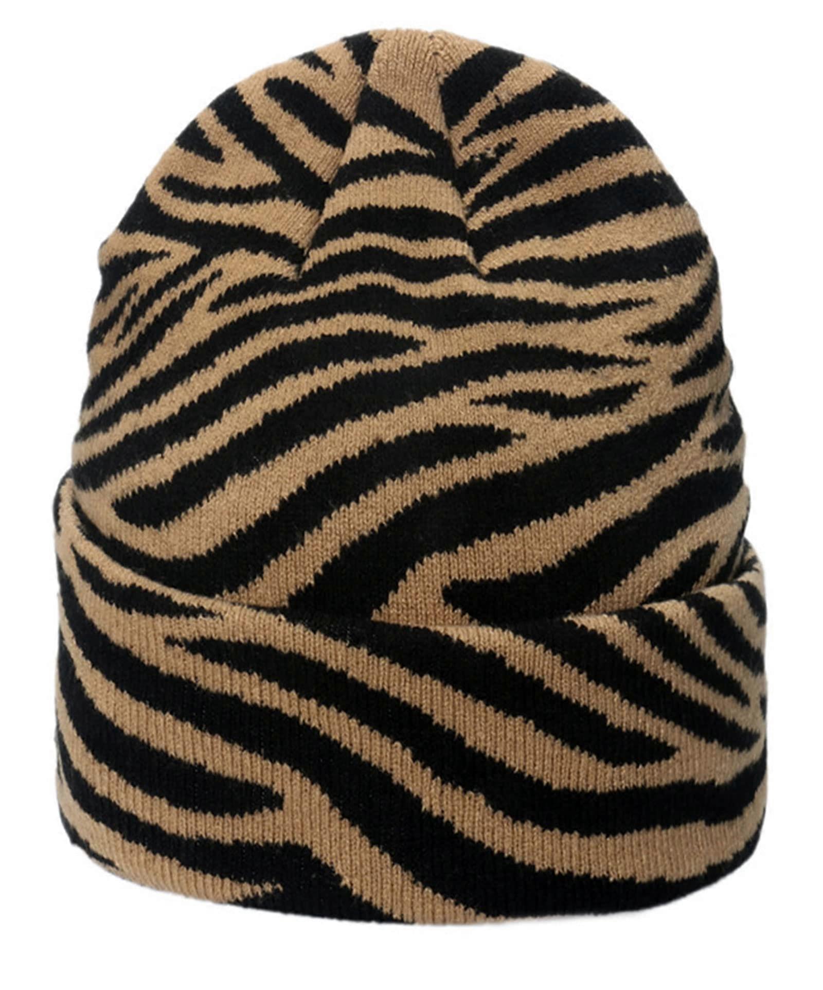 Animal Print Beanie Hat, Knitted Cuffed Skull Cap, Double-Layer Beanie, Unisex For Women And Men