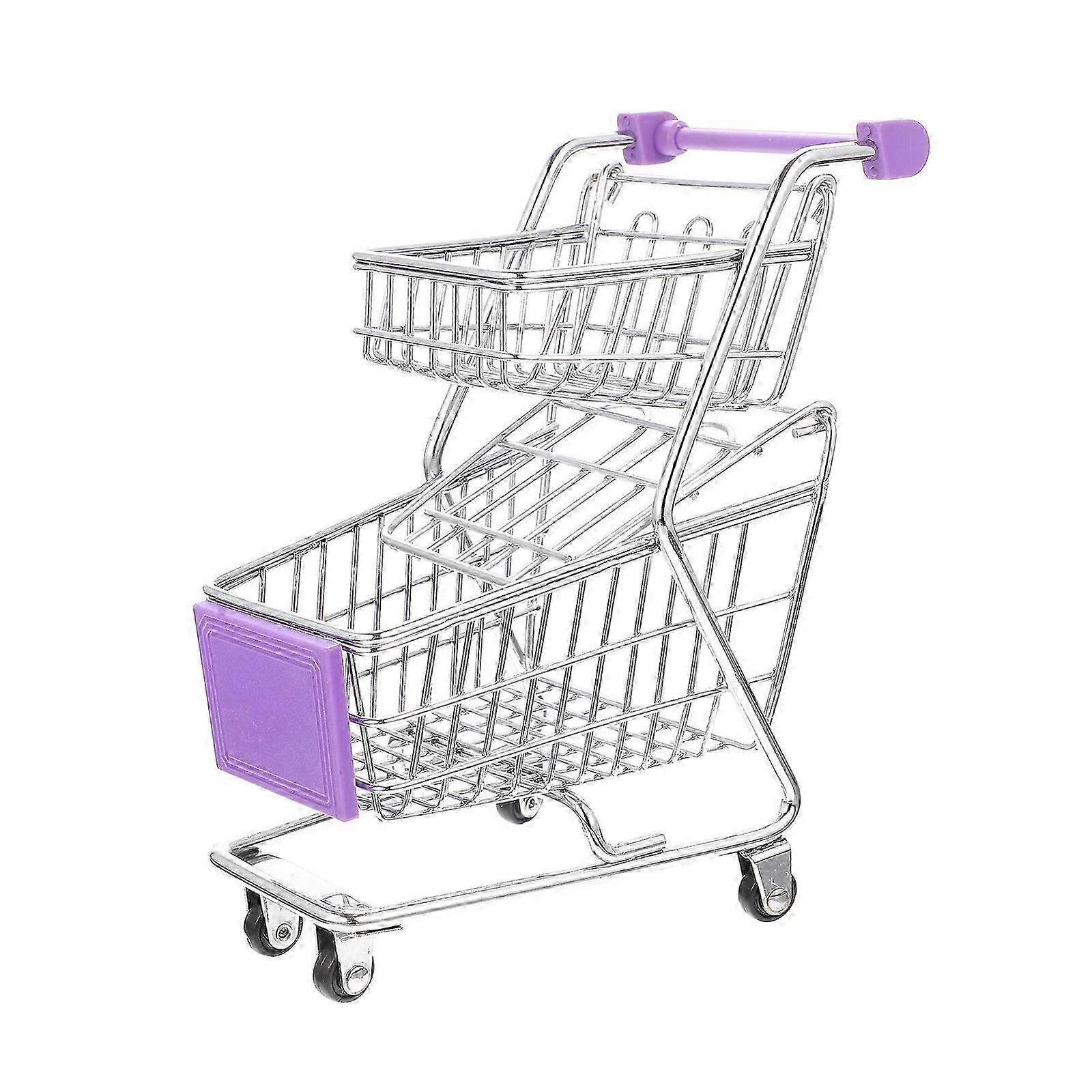 Small Shopping Cart Miniature Supermarket Shopping Cart Double Layer Trolley Toy