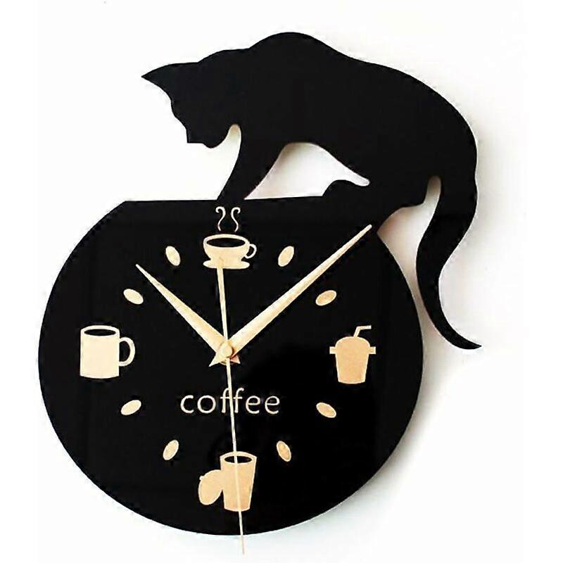 Cartoon style wall clock with climbing cat visual