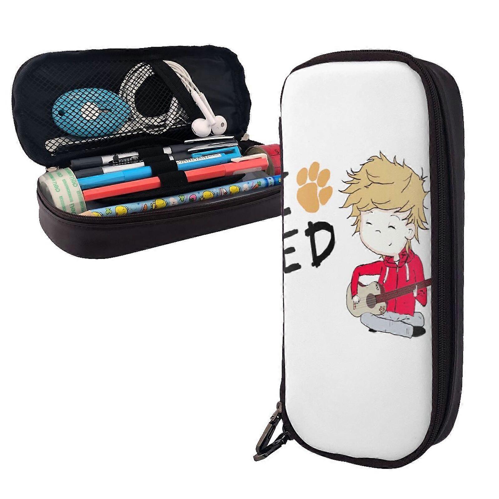 j102 Ed Sheeran Pencil Case PU Leather Zippered Pouch with Elastic Loops for Secure Stationery Storage g102