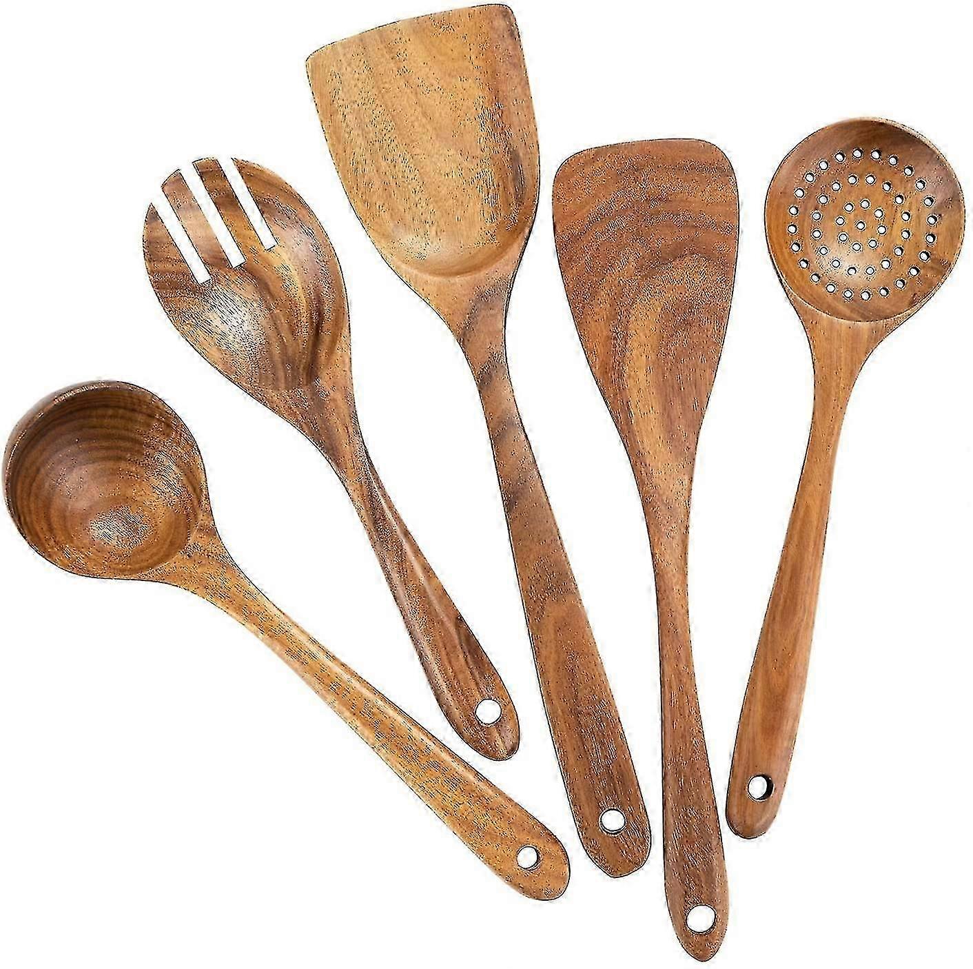 Wooden Spoons For Cooking Teak Wooden Utensils Set Wood Spatula For Nonstick
