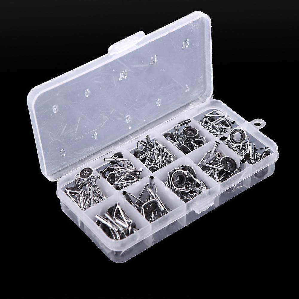 80Pcs Fishing Rod Guide Tip Repair Kit Set DIY Eye Rings Different Size Stainless Steel Frames with Box