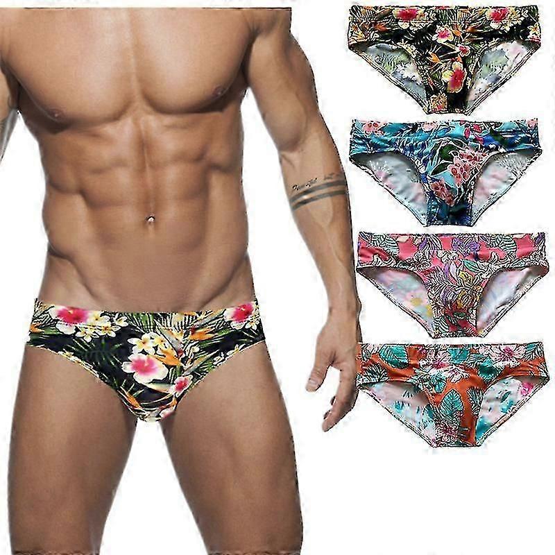 4pcs Men's Swimming  Triangle Printing Pants