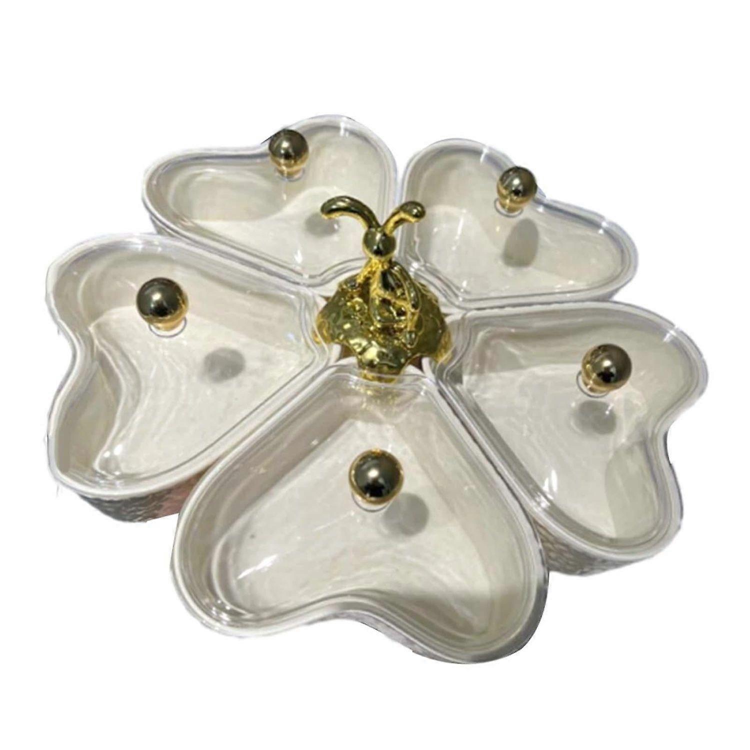 Divided Rotating Snack Tray With Lid For Biscuits, Fruit Snacks, 5 Compartments