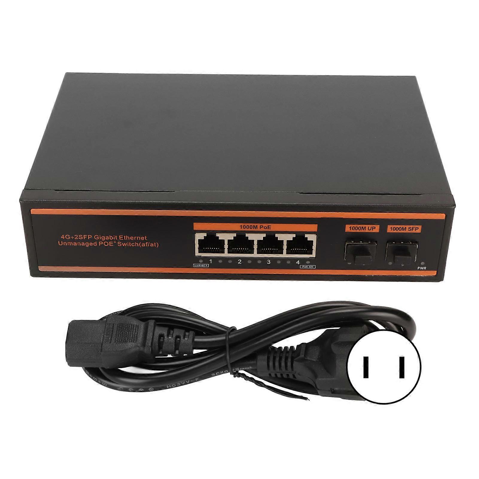 Gigabit PoE 4x1000Mbps 2x10/100Mbps Uplink AI PD Detection Fanless 6 Ports PoE Switch 100‑240V