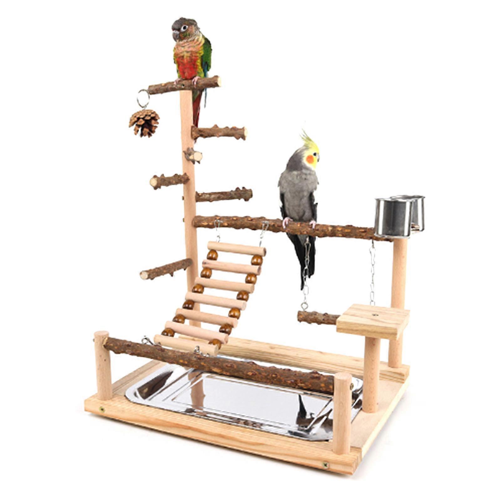 Wooden Bird Perch Stand Parrot Platform Playground Stand Exercise Gym Playstand Ladder Interactive Bird Training Toy