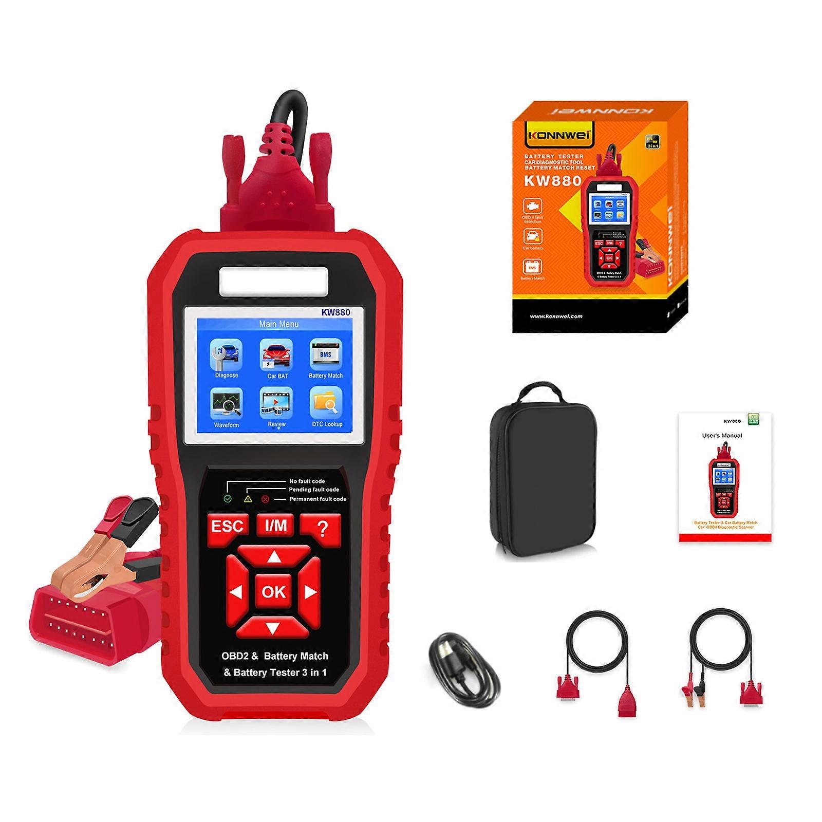 Professional Car Battery Tester Analyzer Engine Check Automotive Code Reader Diagnose Tool Oil Reset OBD2 Scanner 3 In 1 Multicolor