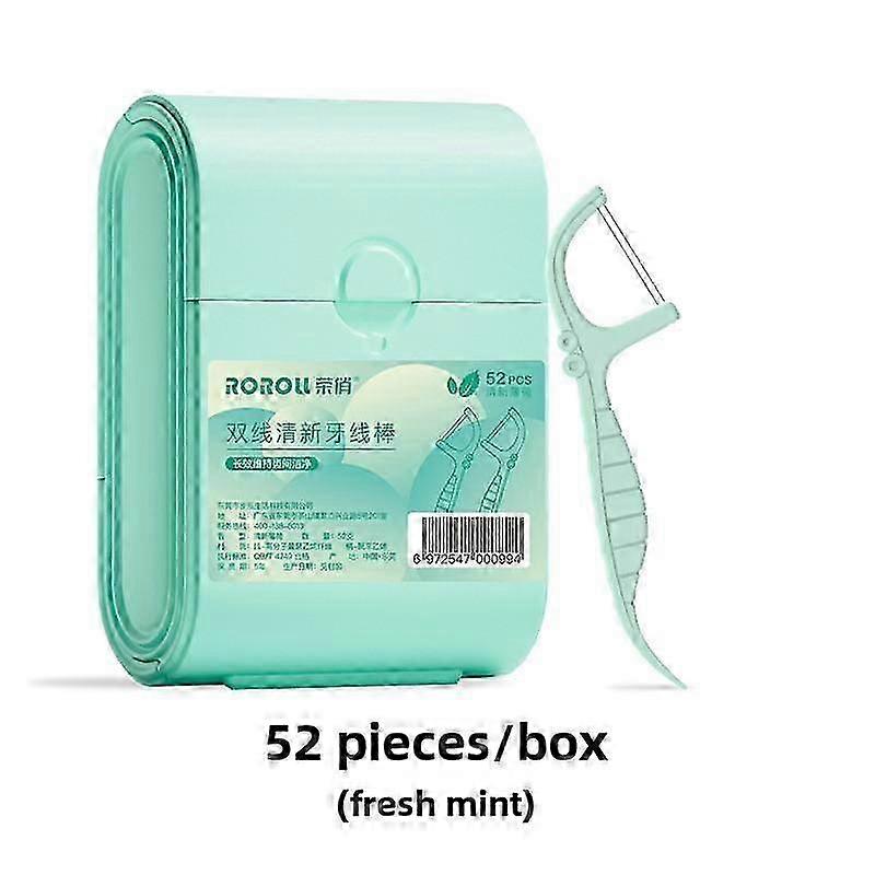 Mint Double-Line Floss Sticks, 52 Pieces, Portable Floss Container, PP Material, Suitable for Oral Care 2025