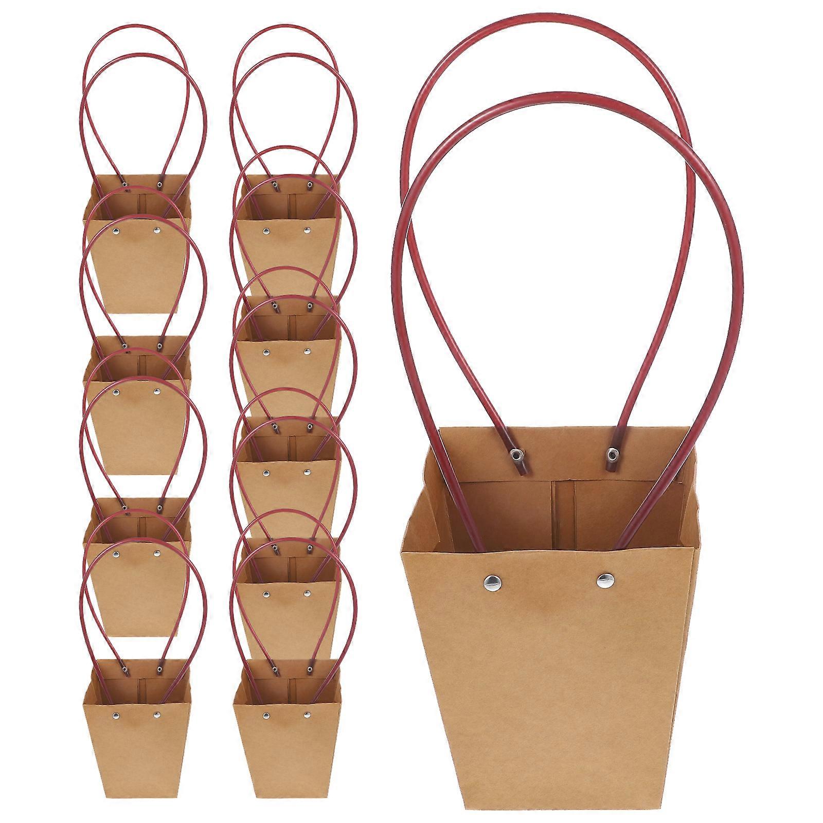 10pcs Kraft Paper Flower Gift Bags with Handles, Medium Paperboard Tote for Dried & Silk Flowers, Durable & Wrinkle Resistant Handheld Bags for