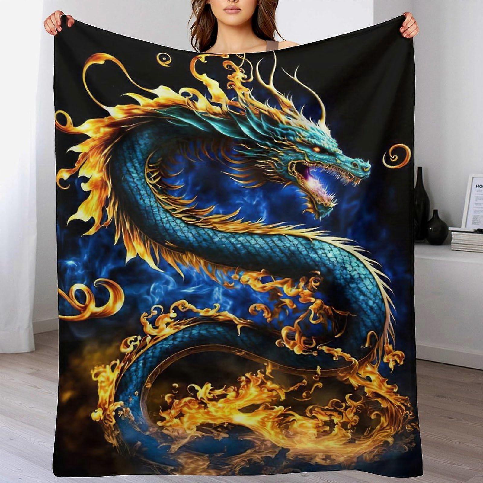 Dragon Blanket, Thick Cuddly Blanket with 3D Pattern, Fleece, Warm Soft Fluffy Flannel Blanket, Four Seasons Bed Sofa Blanket (150 x 200 cm) Dragon