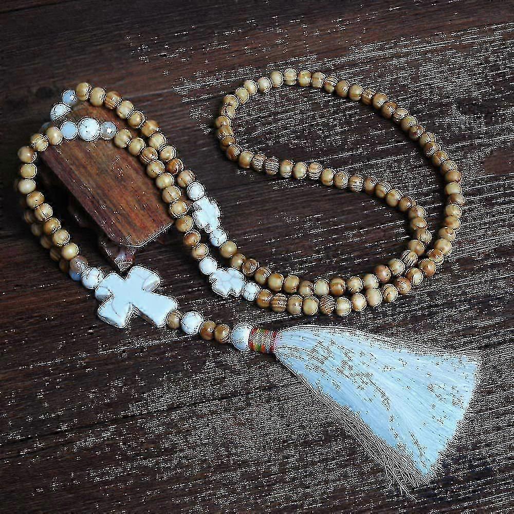 Femmes Boho Bois Perlé Tassel Pendentif Collier Long Pull Chaîne Bijoux