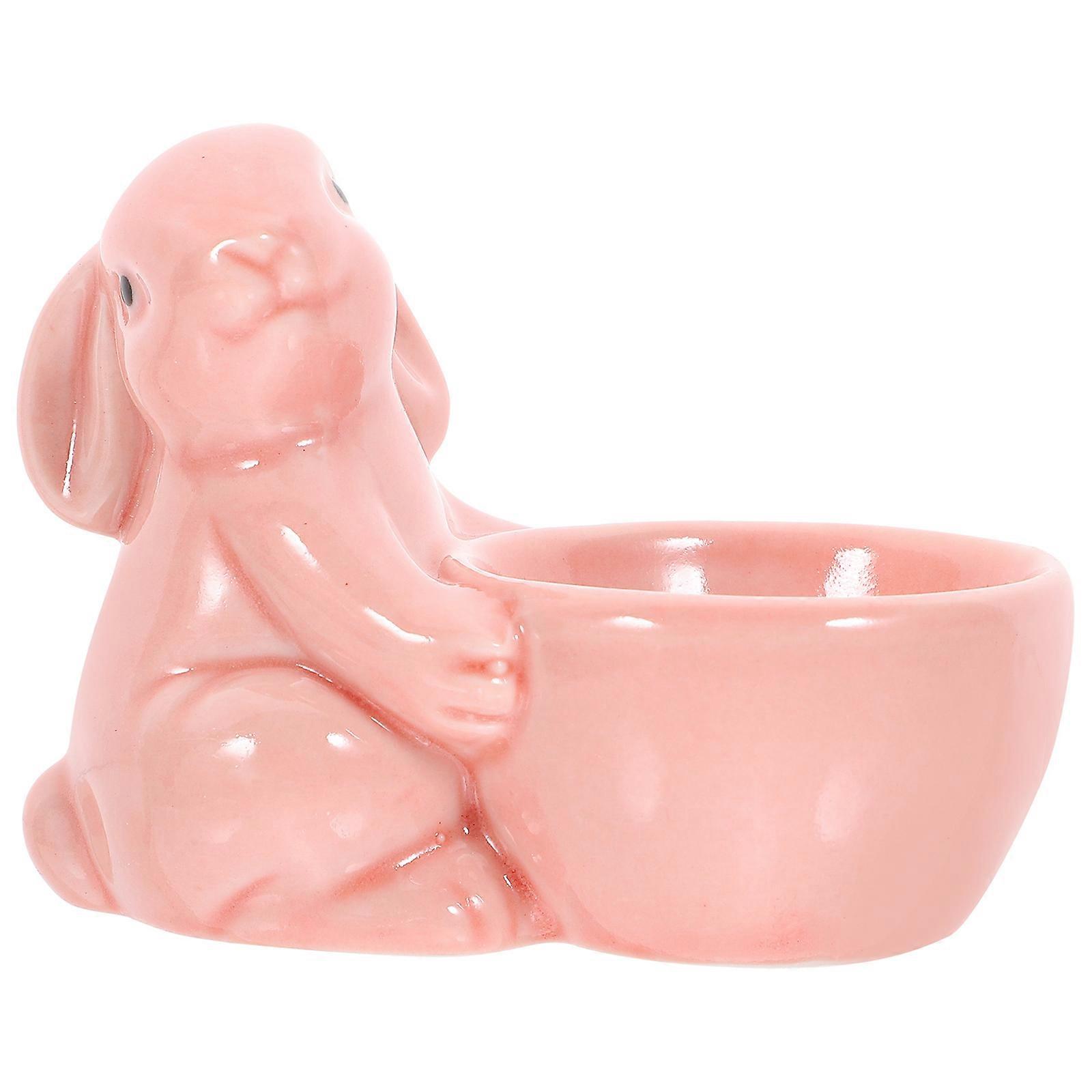 Rabbit Egg Cup Pink Ceramic Supporting Cup with Adorable Bunny Decor for Kitchen Storage