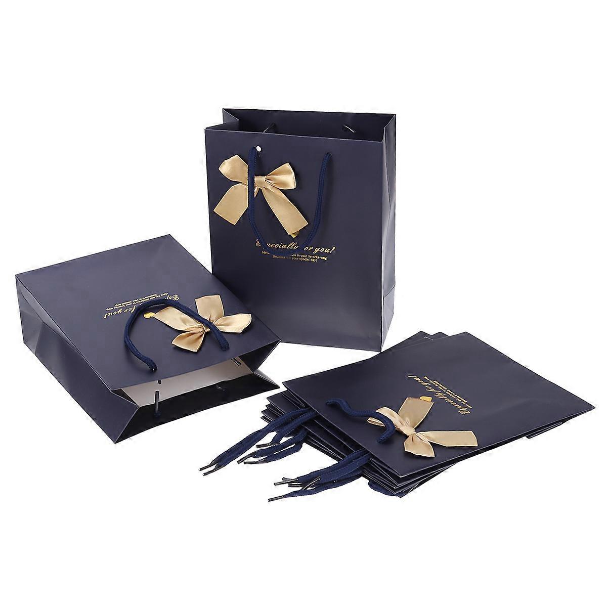 Goodie Bags Cube Paper Bags with Handles Dark Blue Medium Size For Shopping 5Pcs