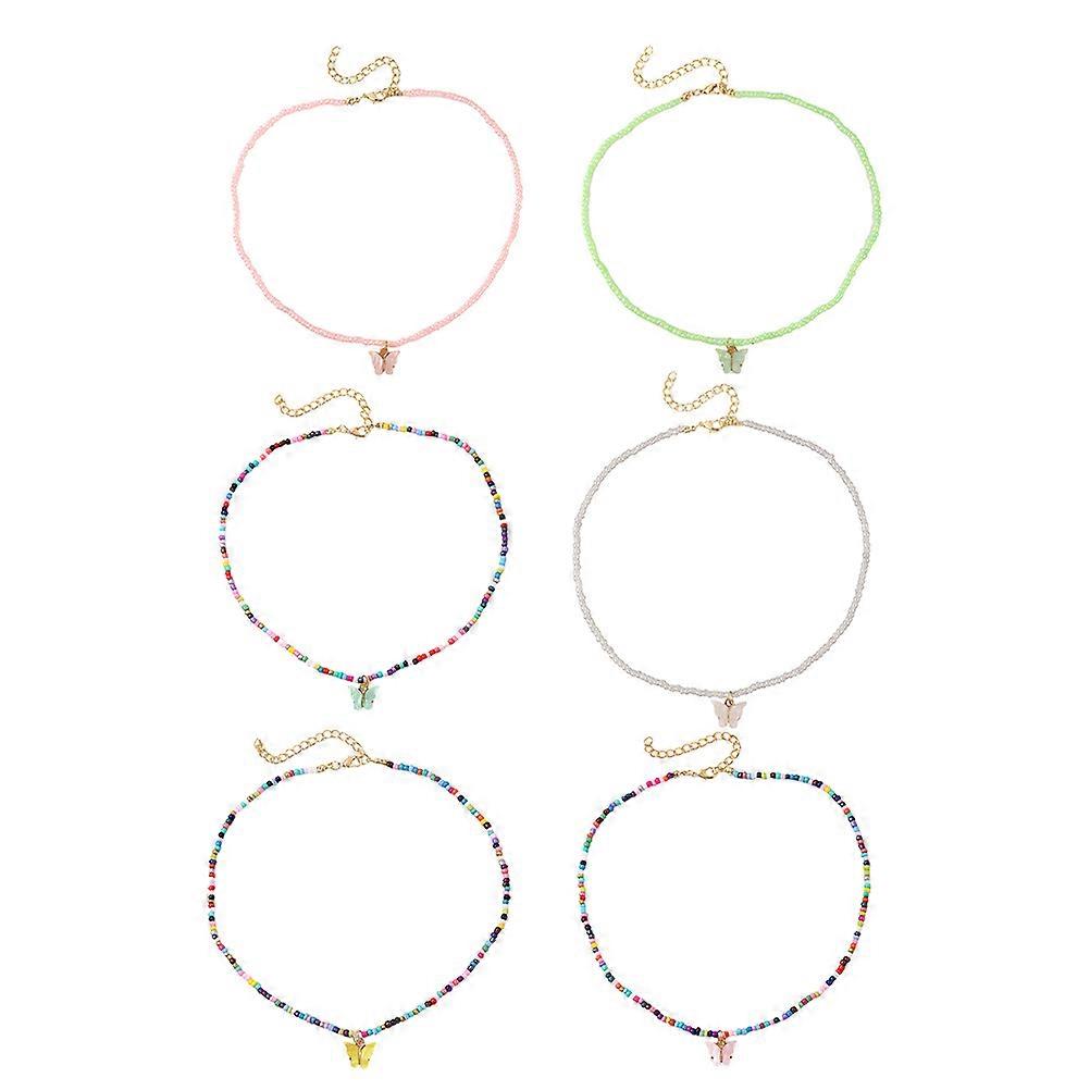 Jewelry Butterflies Neck Chain Bohemian Style Assorted Color 6Pcs
