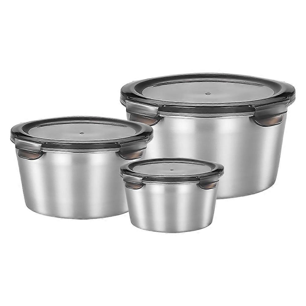 Airtight Container Stainless Steel Food Box Sealed Kitchenware Silver 600ml Multi-Functional Storage 3Pcs