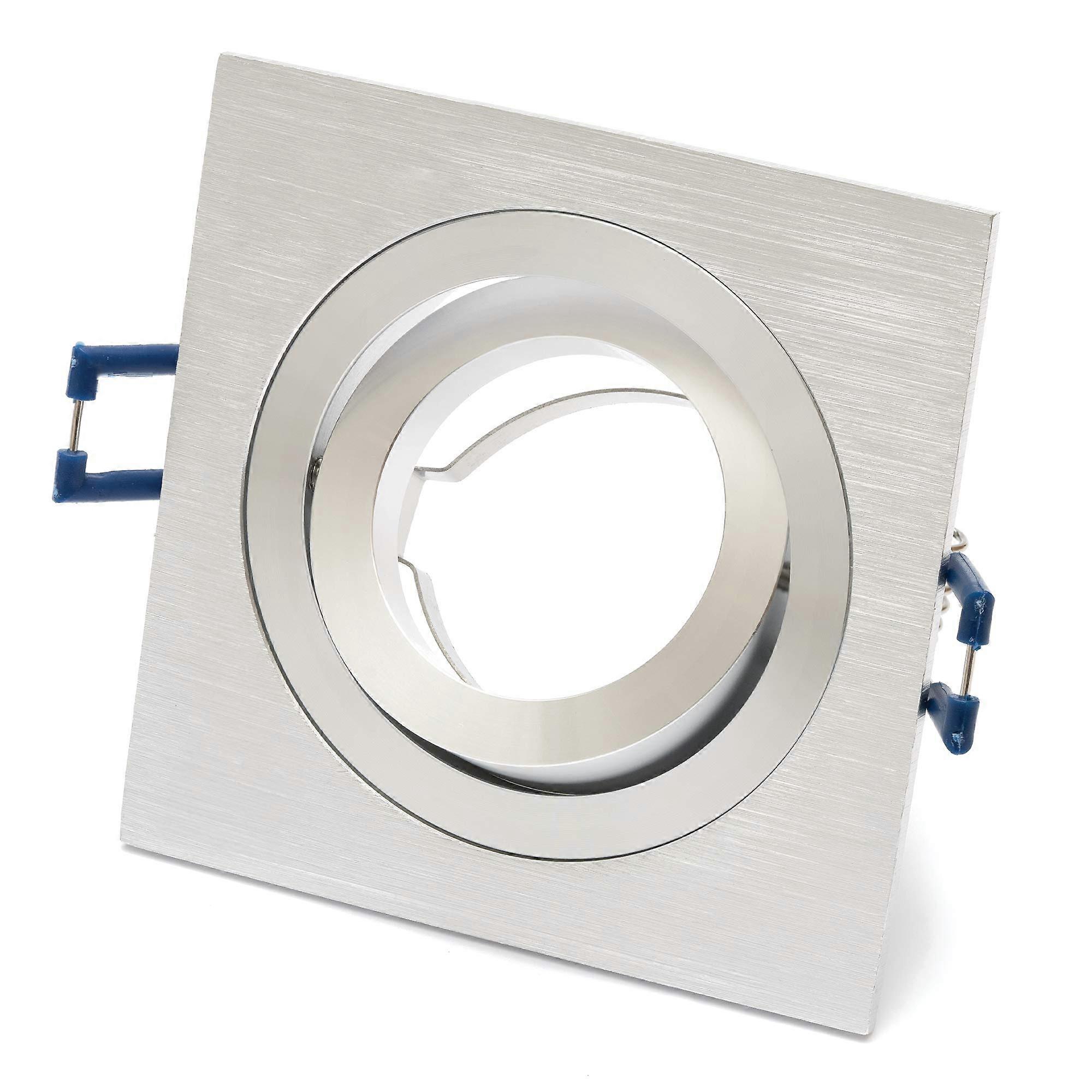 Aluminium Recessed Spotlight GU10 Square Silver Brushed Mounting Frame GU10 Socket 30-Degree Swivel 230V LED/Halogen
