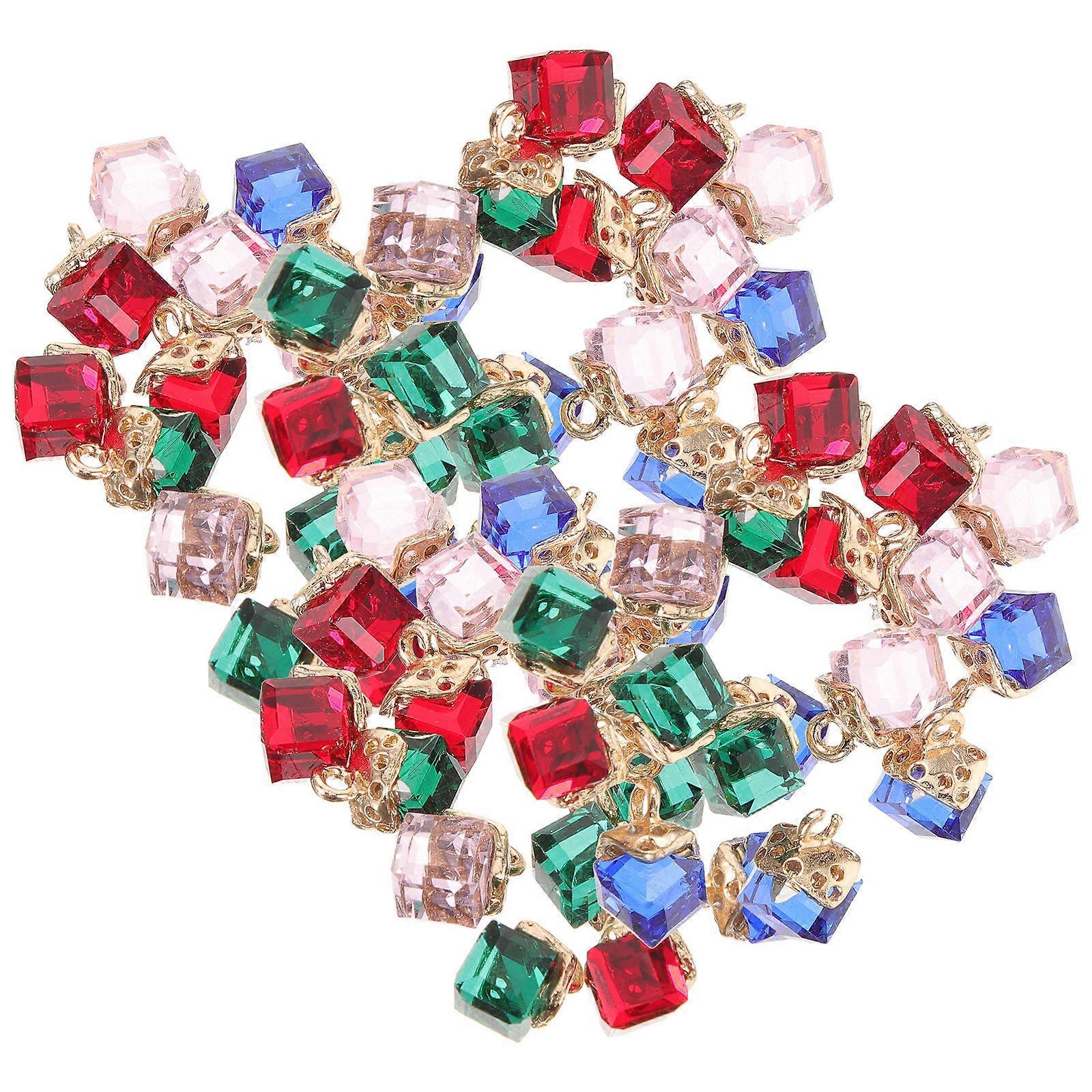Cubic Crystal Charms Crystal Glass Pendants Decoration Artists 0.8x0.8cm Zinc Alloy 40Set