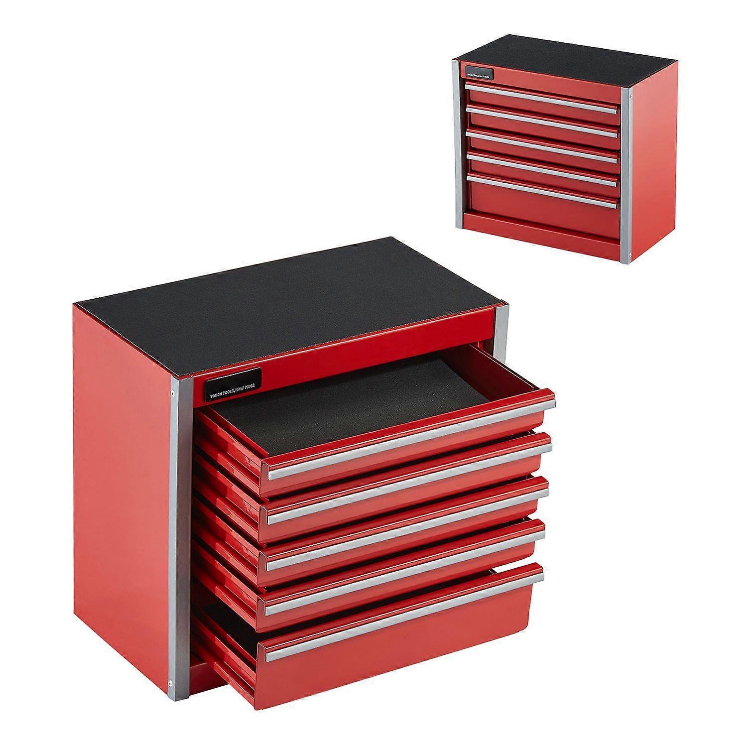 Metal Tool Box, 8.6-inch, Portable Metal Tool Box with 5 Drawers, Small Tool Chest with EVA Liners and PP Feet Pads, Red