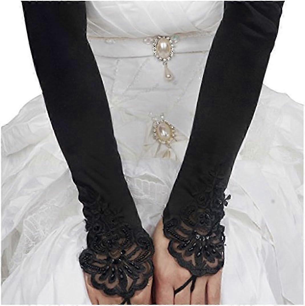 Luvas femininas sem dedos Luvas florais longas para adultos e meninas com design oco de renda bordada acima do cotovelo